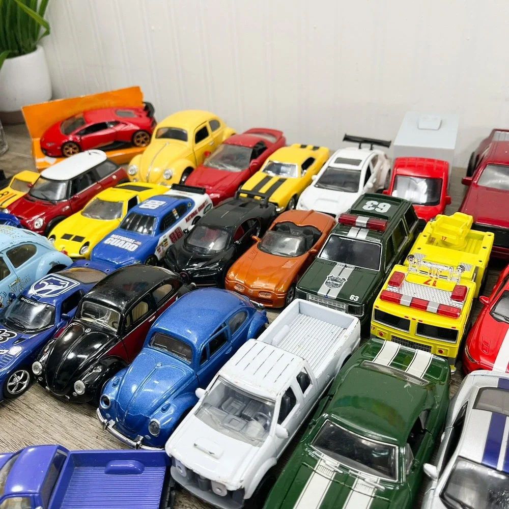 Mixed Diecast Toy Car Lot 37pc VW Beetle Lamborghini Mustang Trucks Racing